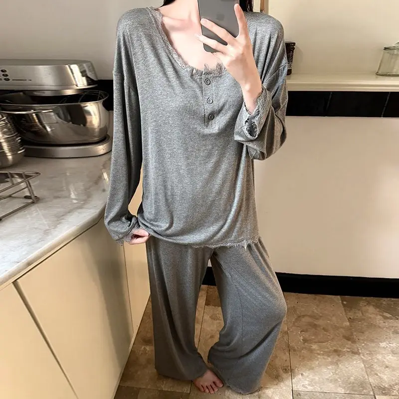 

Spring and Autumn New Style Pajamas for Women Cute Lace Loose Long Sleeve Women's Home Clothes Wholesale Set