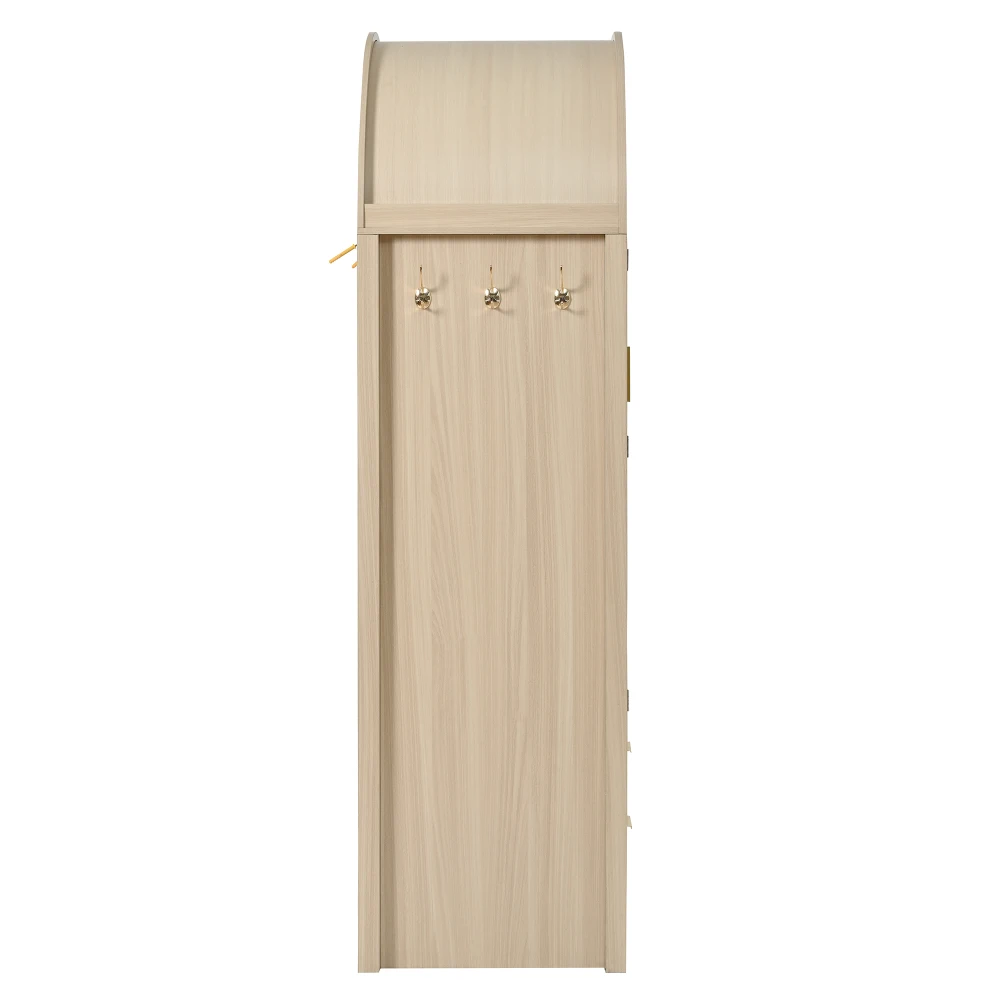 PINGGO Moderner Kleiderschrank mit Gebogenen Türen Großzügiger Stauraum Kleiderstange Schubladen Luxuriös für Schlafzimmer Eingangsbereich – Detail 19