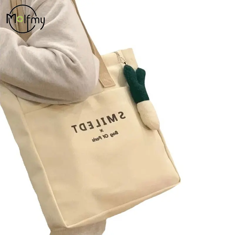 Student Canvas Bag Fashion Handbag Women Letter Print Tote College Student Book Shoulder Bags Large-capacity Purses and Handbags