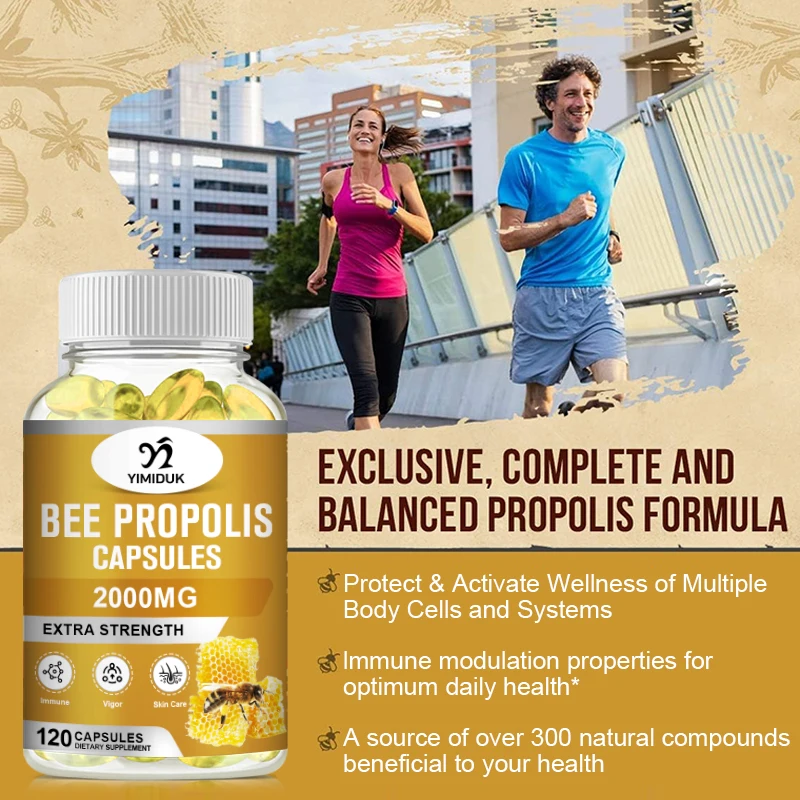 Bee Propolis Capsules Supplement For Healthy Immune System, Digestion Teeth & Gums, Sore Throat Relief Skin Care