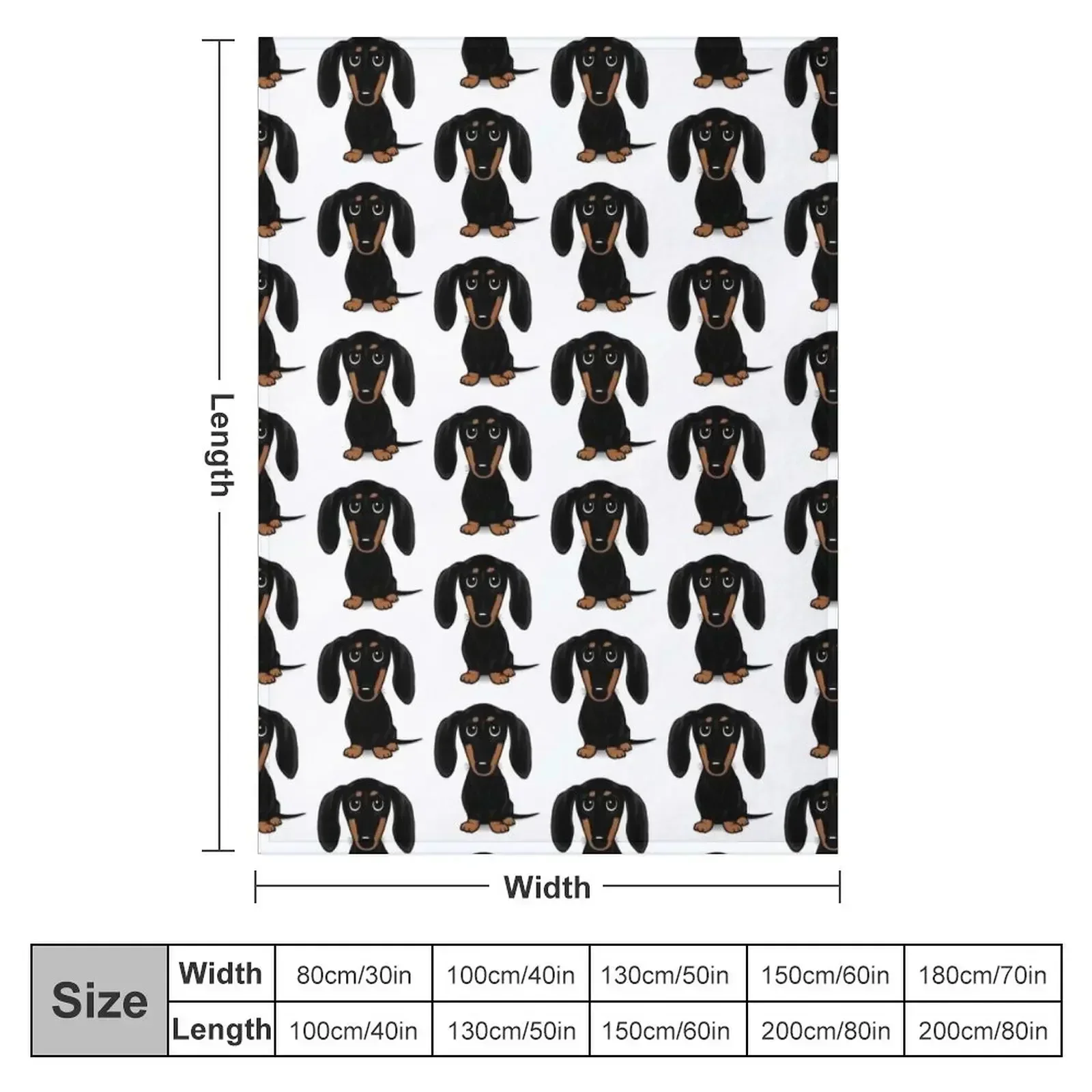 Cute Black and Tan Smooth Coated Dachshund Cartoon Dog Throw Blanket couch cozy soft plush fuzzy picnic outdoor blanket