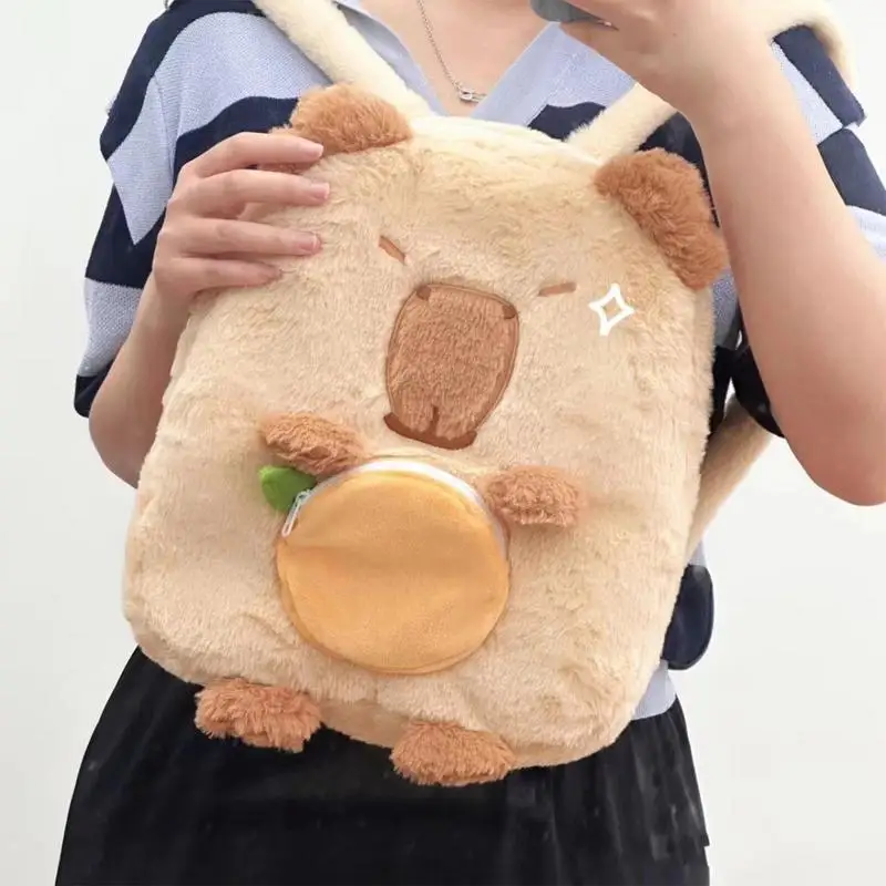 Capybara Plush Schoolbag Fashion Cartoon Soft Funny Cute Backpack Animal Large Capacity Stuffed Unisex College Student Class Bag