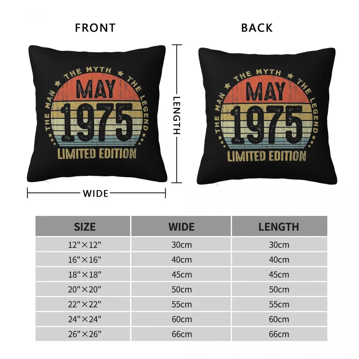 Born In May 1975 Vintage Square Pillowcase Polyester Linen Velvet Pattern Zip Decorative Pillow Case Bed Cushion Case