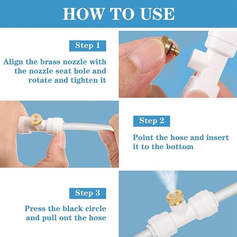 16 Pieces Brass Misting Nozzles Kit Atomizing Nozzle Kit 0.4 Mm Orifice 2 Points 1/4 Inch Lock Misting Nozzles