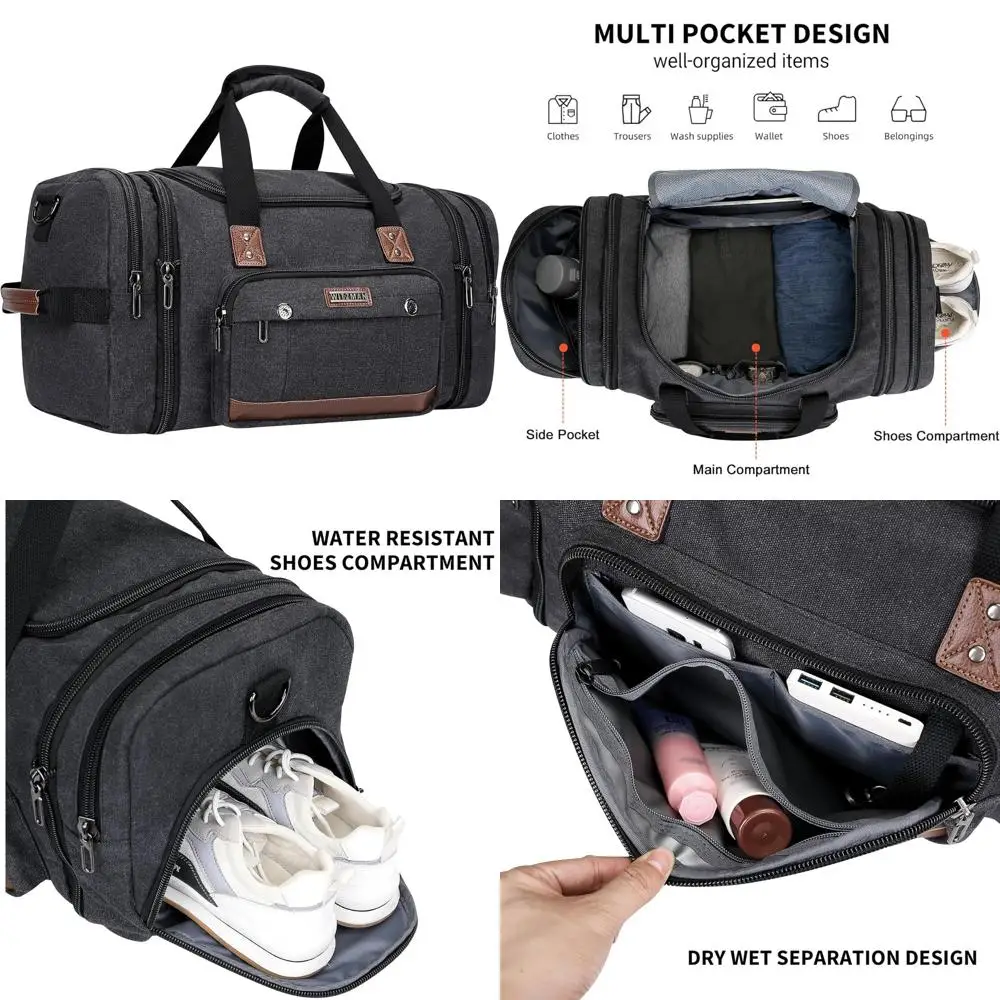 

Расширяемая холщовая дорожная сумка Weekender для мужчин — ночная сумка для ручной клади, идеально подходит для коротких поездок и выходных