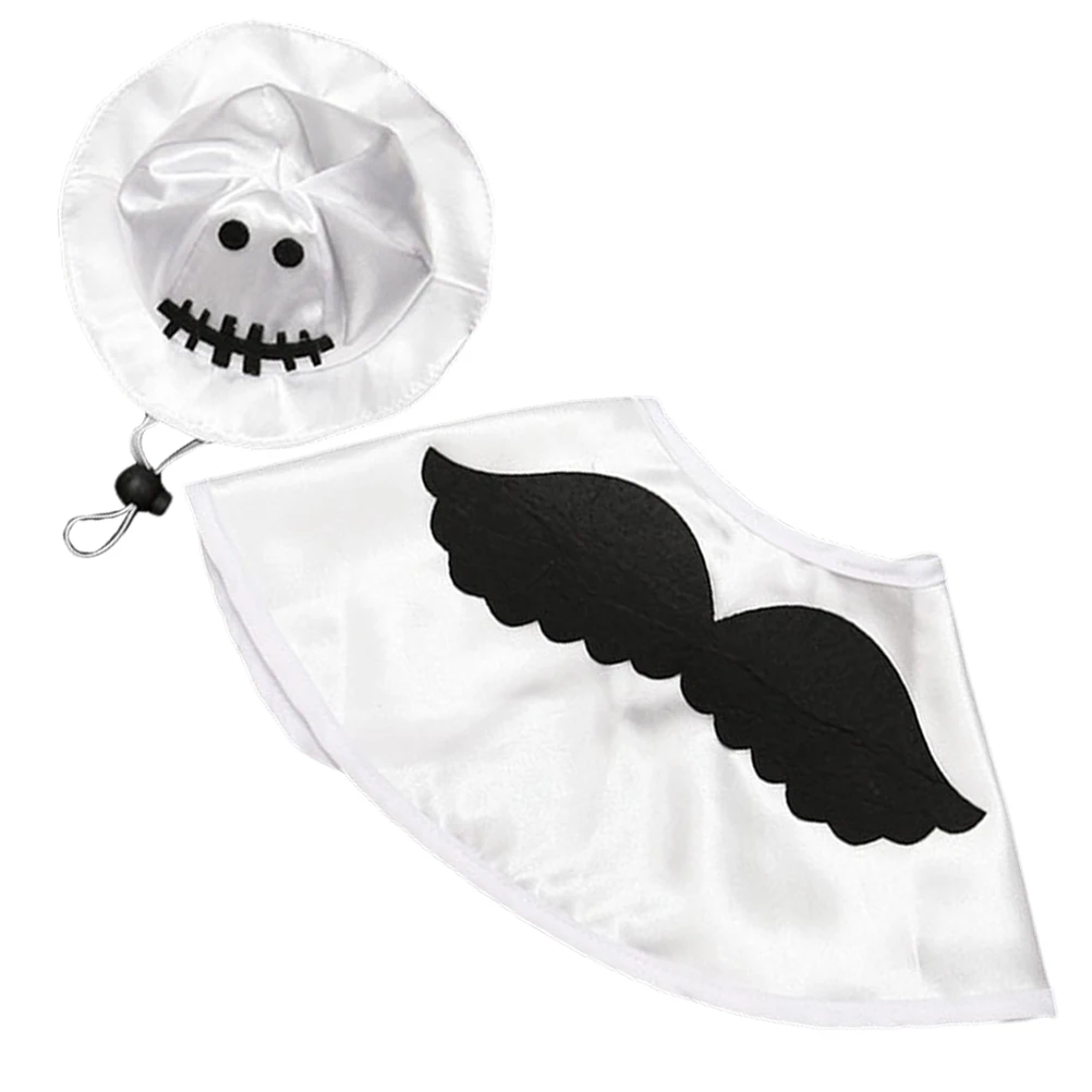 

Pet Clothing White Cloak Hat Set Durable Stitching Halloween Costume Dog Cat Party Photo Shoot Daily Wear Festive Accessories