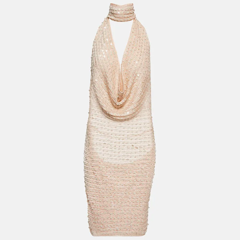 Ele Bal cekinowa seksowna sukienka z dekoltem w serek, odkrywająca plecy, obcisła spódnica z wysokim stanem, wiosenna moda dla młodych kobiet