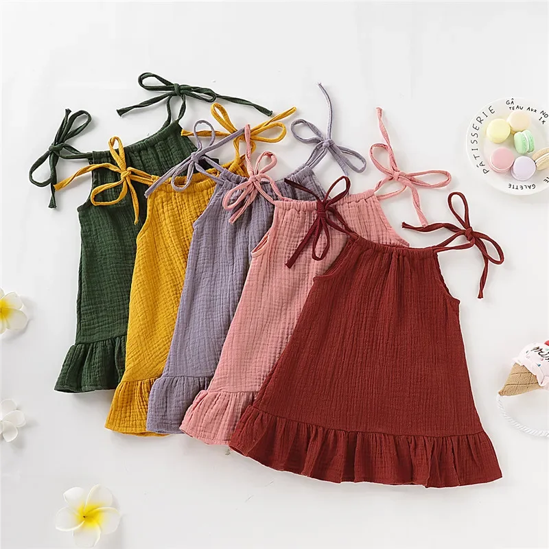 Children\'s Clothing Girl Solid Color Tie up Bow Dress, Suitable for 1-5 Year Old Girls Going out for Summer Fashion Dress