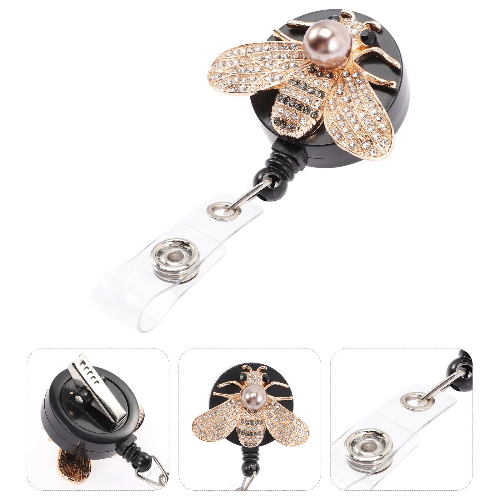 

Rhinestone Bee Badge Reel Retractable Clip Holder for Id Card Keychain Women Fashion Jewelry Accessory Nurse Pediatric Medical