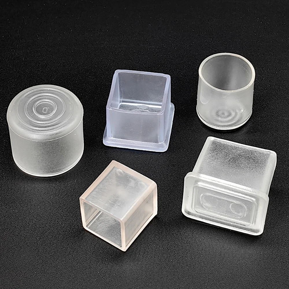 4pcs Square Tube And Round Tube Transparent Cover/Transparent Table And Chair Foot Cover/Rubber Cover
