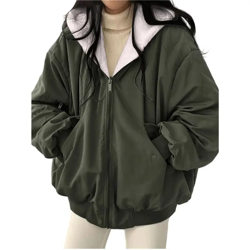 Chaqueta AUAU para mujer, sudadera con capucha reversible Y2k con cremallera, abrigo de invierno de piel sintética, ropa coreana Cutecore