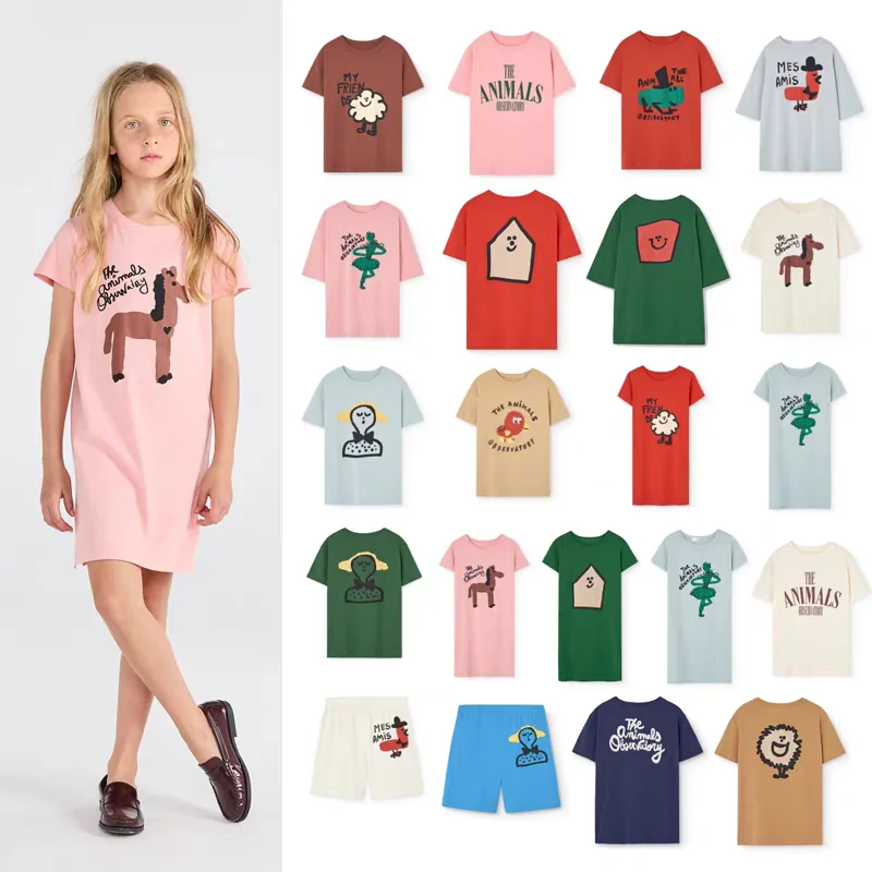 Kids' T-Shirt & Shorts 2026 Summer New Arrival Red Print Fashion Girls' Dress Cotton Cartoon Cute Boys' Girls' Short-Sleeve Top