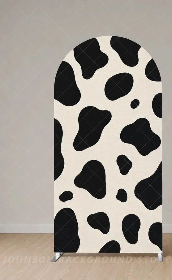 Cow Print and Checkerboard grid Arch Backdrop Cover Western Farm Birthday Party Background Black White Rodeo Baby Shower Decor