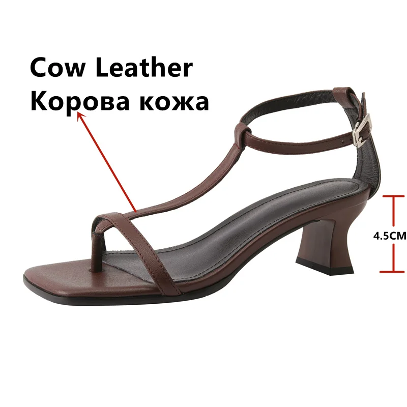 FEDONAS T-Strap Narrow Band Women Sandals Summer Thick Heels Genuine Leather Mature Elegant Office Lady Party Shoes Woman Pumps