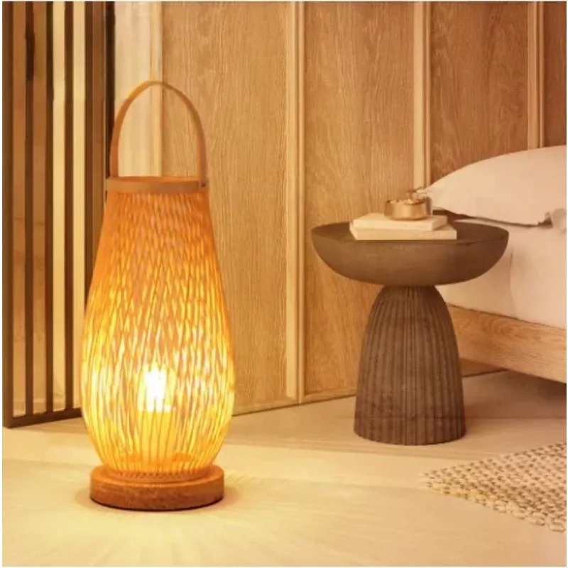 45*15 CM Bamboo Handicraft Table Lamps Handmade Modern Design Lights for Hotel Home Bedroom Decoration Warm Bamboo Wood Lamp