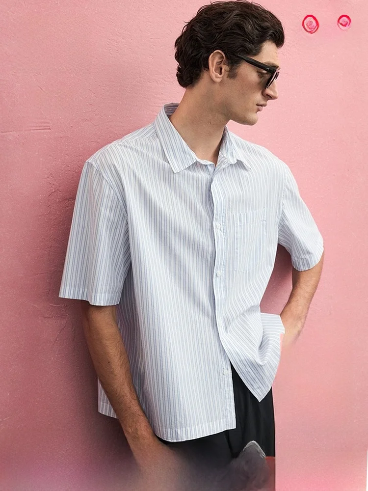 

Мужская повседневная одежда H&M Faion Stand Fit Square Silk irt 290 ort Sve Повседневная одежда из 00% хлопка Летняя коллекция