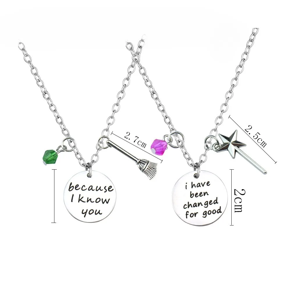Magic Wicked Witch Elphaba Glinda Stainless Necklace Magic Wand Witch Hat Pendant Valentine's Day Halloween Gift Pendant