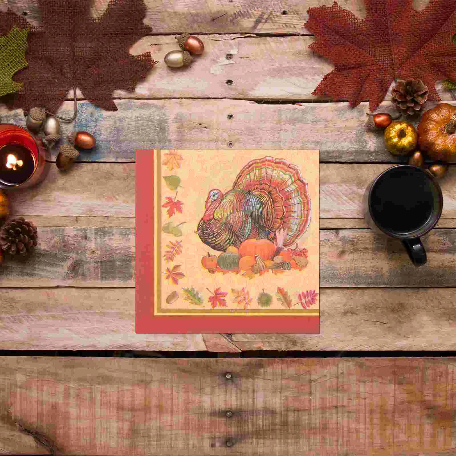 40pcs Thanksgiving Day Printed Napkins Cartoon Turkey Tissue Dinner Paper Towel Party Supplies (Pattern 2)