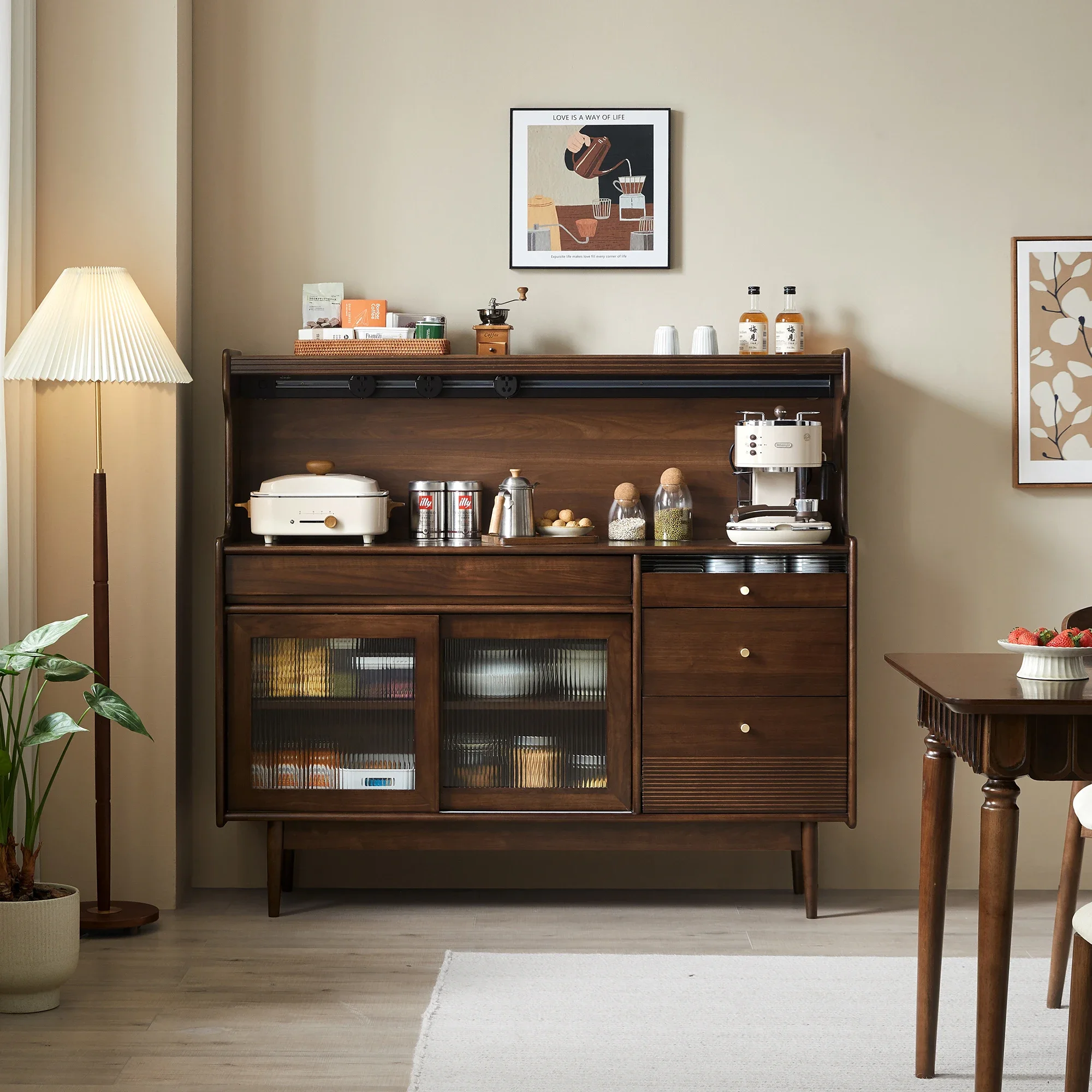 

Black Walnut Color Sideboard Cabinet Wall Solid Wood Storage Cabinet Living Room Tea Cabinet Home Storage