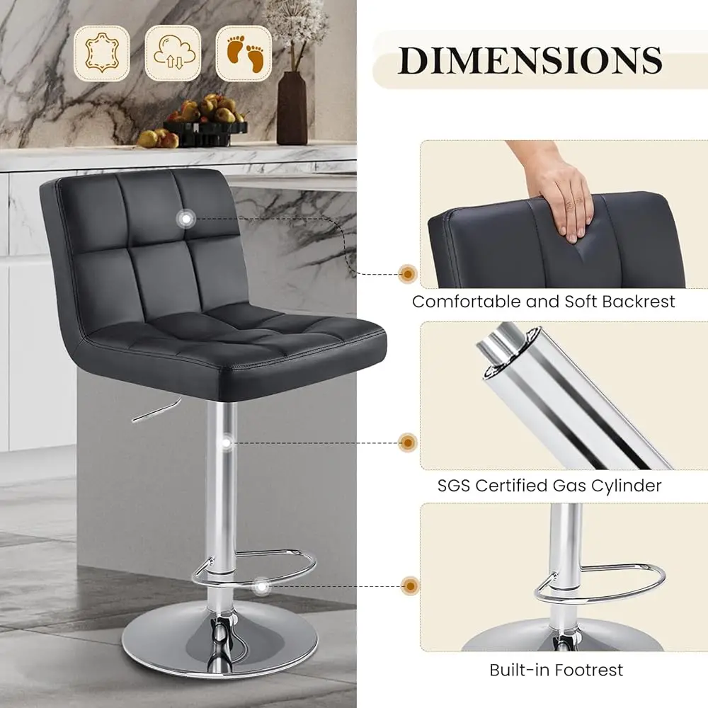 Pu Leather Adjustable Swivel Barstools With Back