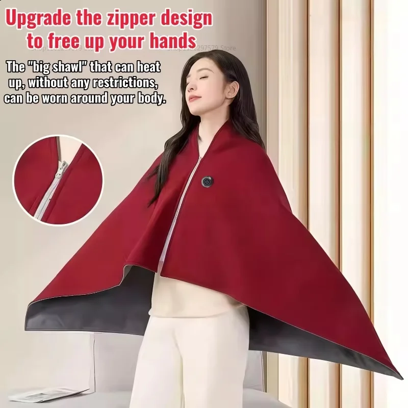 Electric Blanket 3 Level Temperature USB Rechargeable Portable Fast Heating Zipper Shawl for Home Office Outdoor Winter Warmth