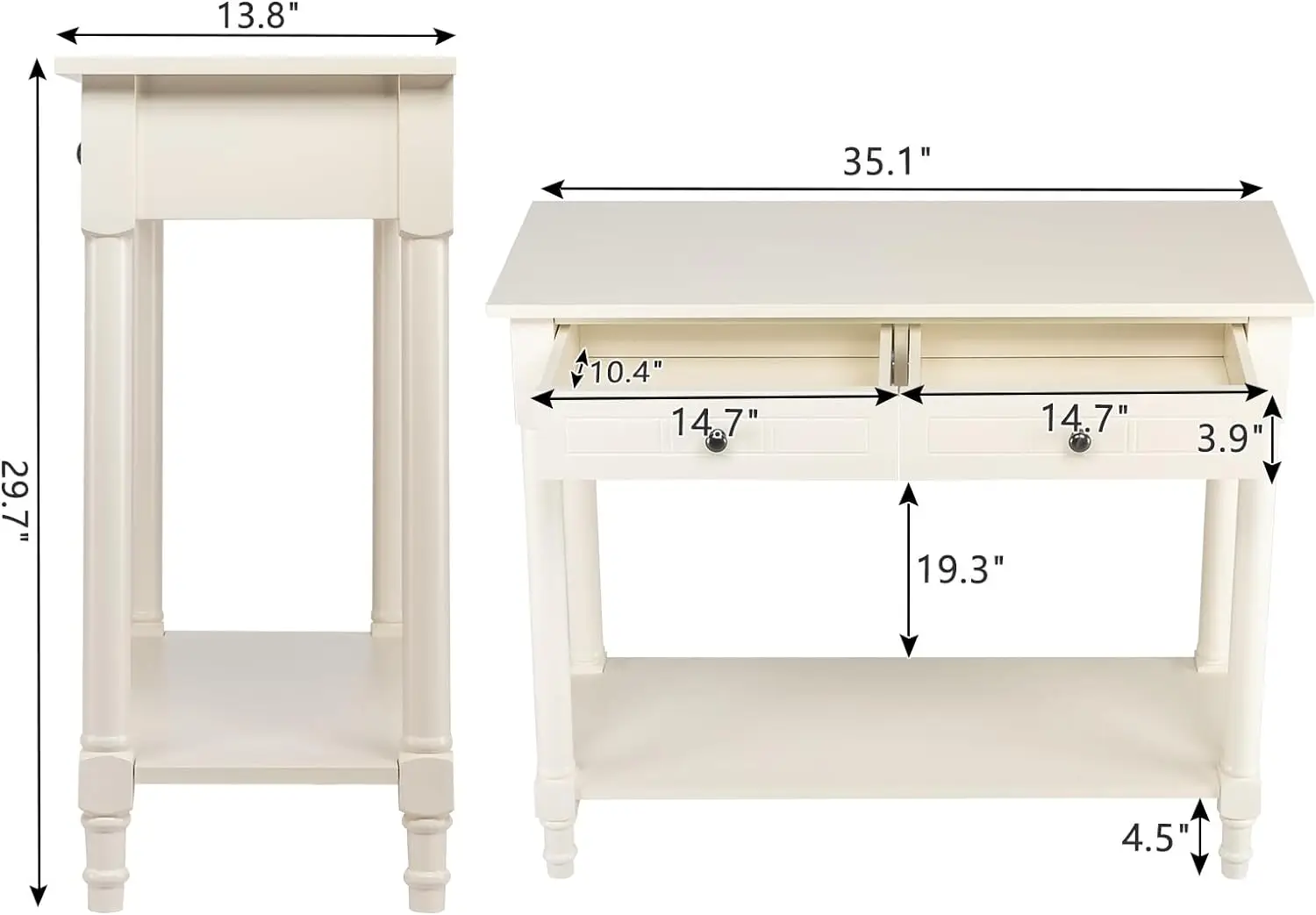 Console Table w/ 2 Drawers, Narrow Sofa Side Table Entryway Desk w/Bottom Storage Shelf, TV Stand for Living Room Hallway Office