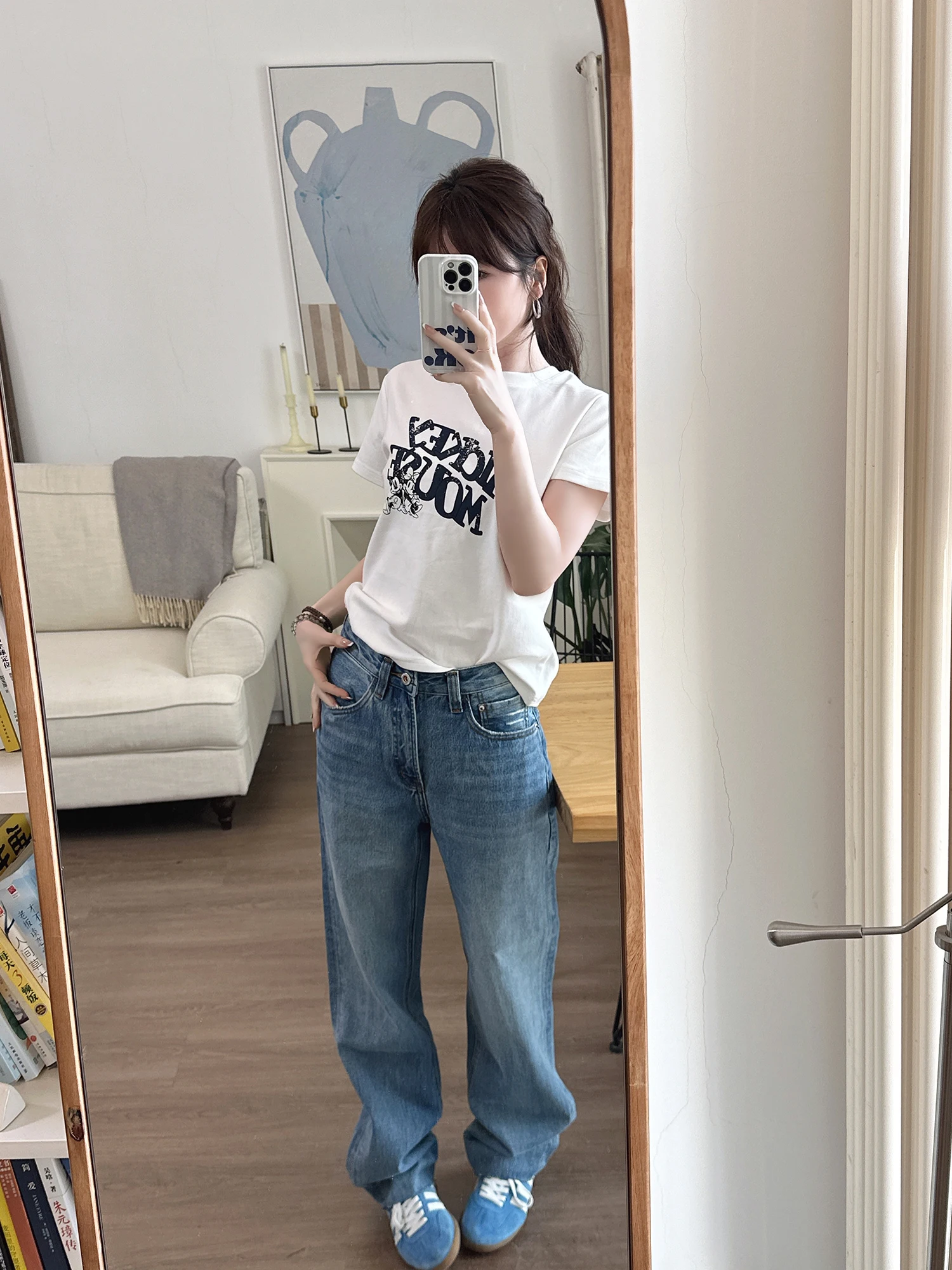 

Spring Straight Leg Jeans Women's Slimming High Waist Denim Pants Frayed Hem Stylish Taller Illusion Fashionable Ladies' Jeans
