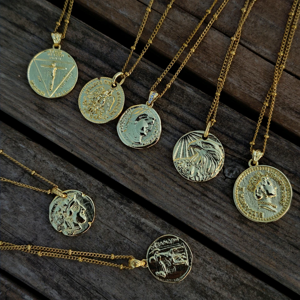 Gold Vintage Coin Necklace for Women