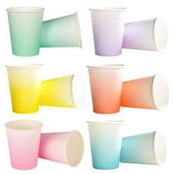 8 sztuk Gradient jednorazowe kubki papierowe kubki soku Baby Shower dzieci urodziny ślub piknik imprezowa zastawa stołowa DIY dekoracji