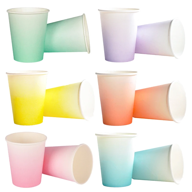 8pcs Gradient Color Disposable Paper Cups Juice Cups Baby Shower Kids Birthday Wedding Picnic Party Tableware DIY Decoration