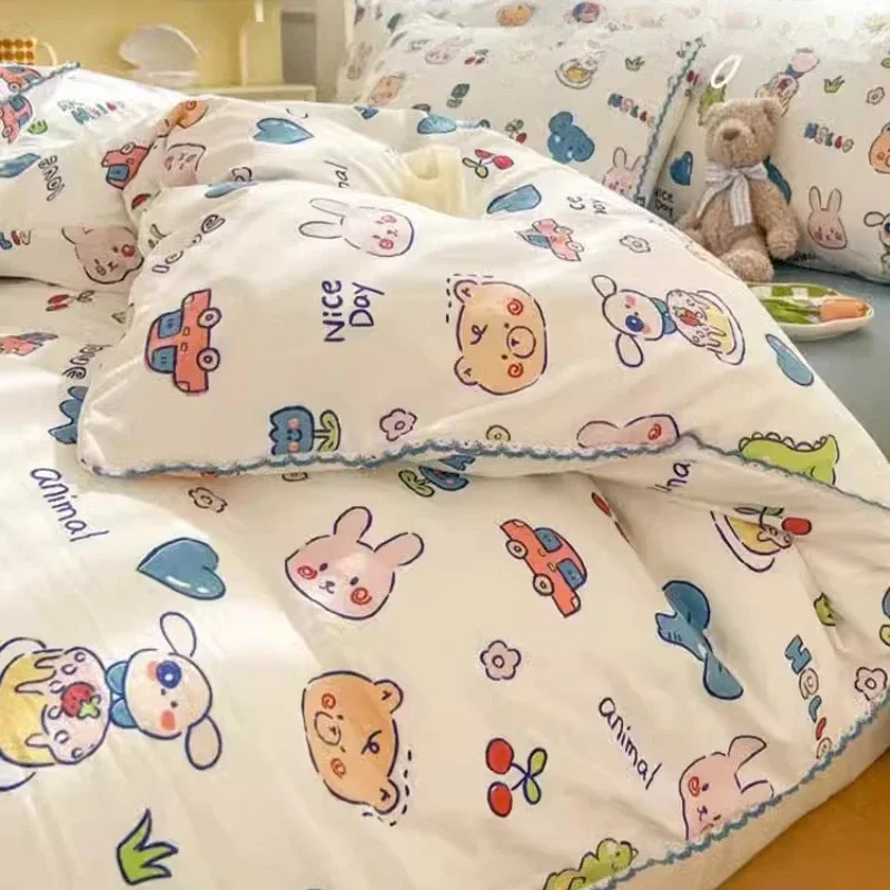 Washed Cotton Double-layer Yarn Bed Sheets Cartoon Pure Cotton Student Dormitory Bedding