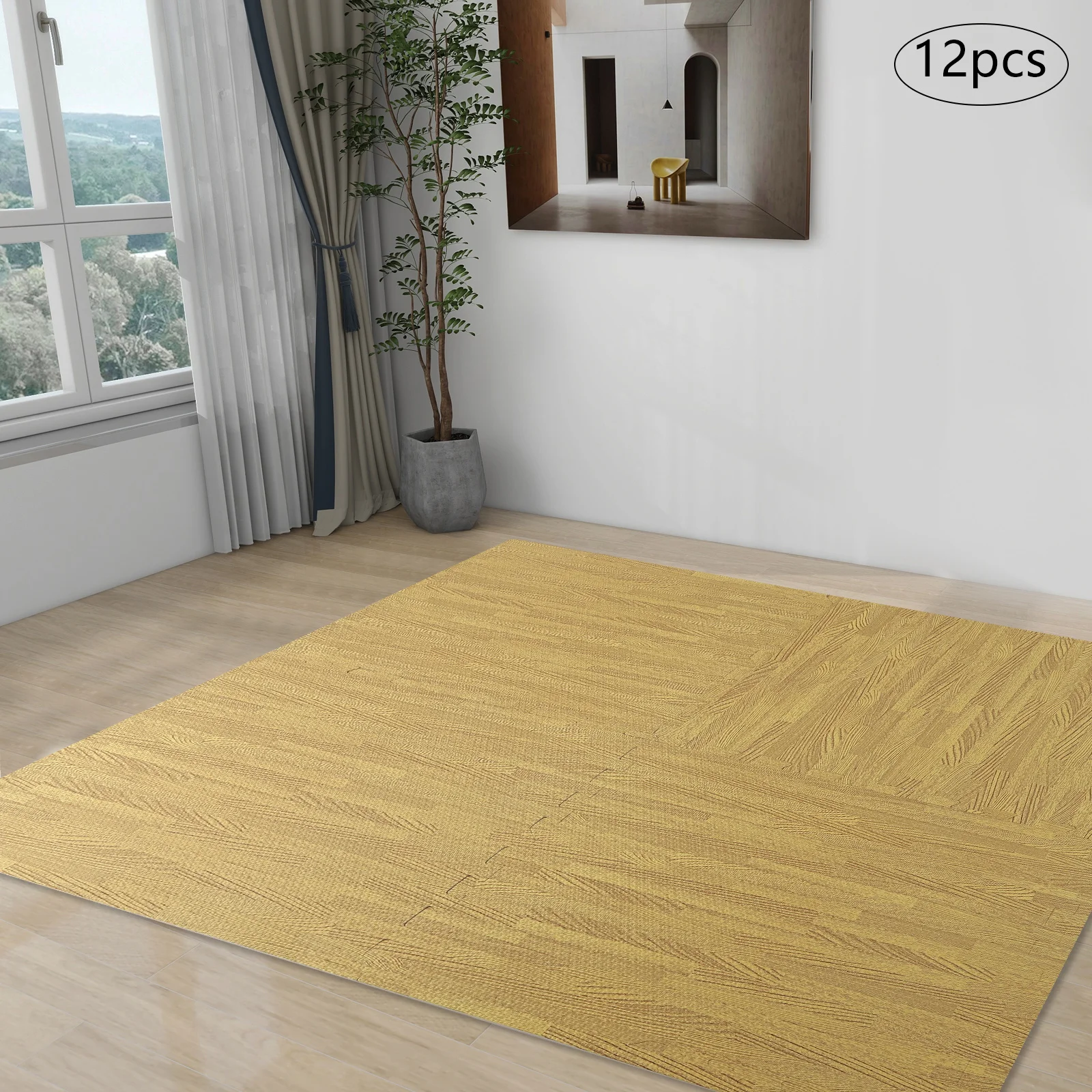 

(Light Brown) 12 PCS Foam Floor Mats, Wood Grain Interlocking Foam Floor Mats, Foam Tiles for Living Room, Bedroom 60 x 60 cm