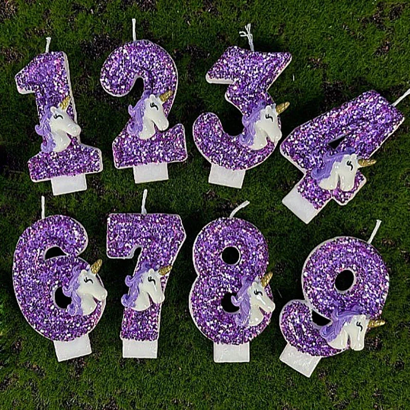 Unicorn Birthday Number Candles Purple Sparklers Bithday Candle for Kids Party Cake Toppers Party Decoration