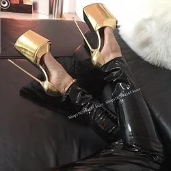 Gold Buckle Platform Leather Sandals Thin High Heel Peep Toe Fashionable Sexy Cool Western Summer Woman Shoes Zapatilla Mujer