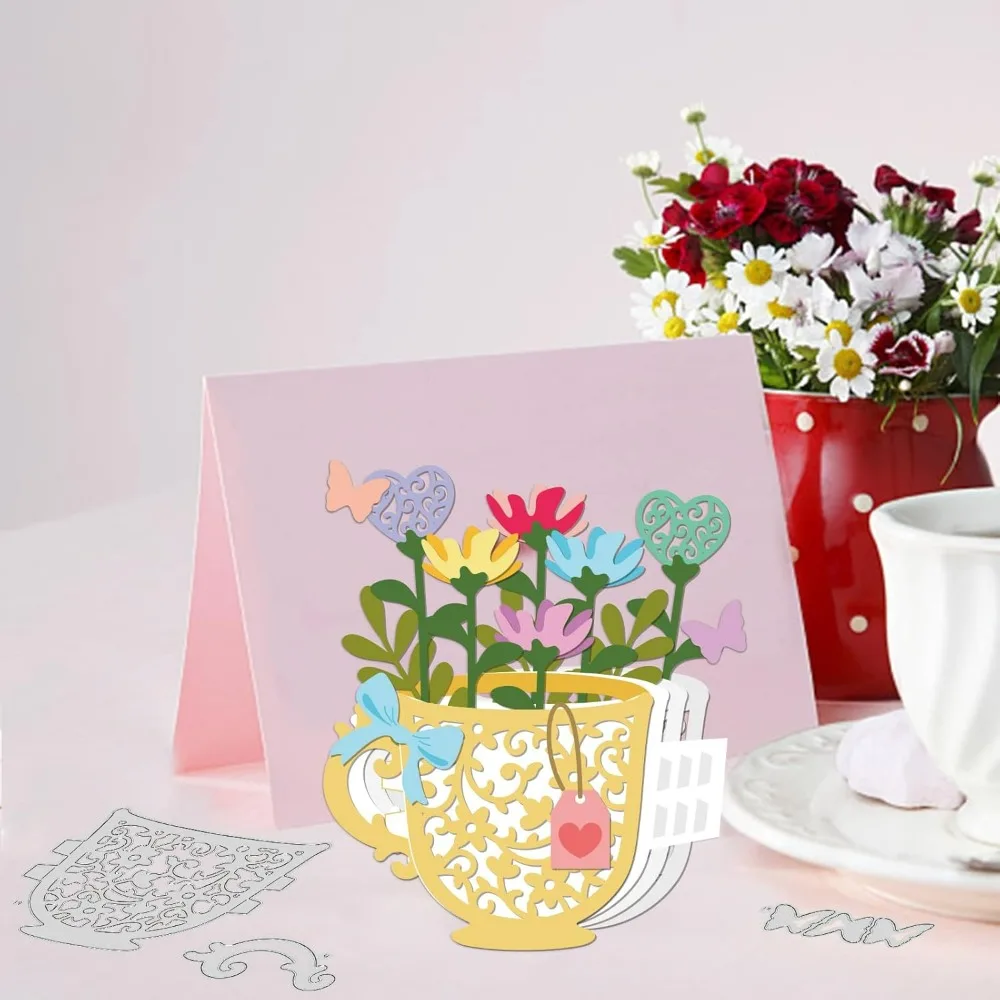 Afternoon Tea Lady Metal Cutting Dies Elegant Women Die Cuts (Flower Coffee Cup)