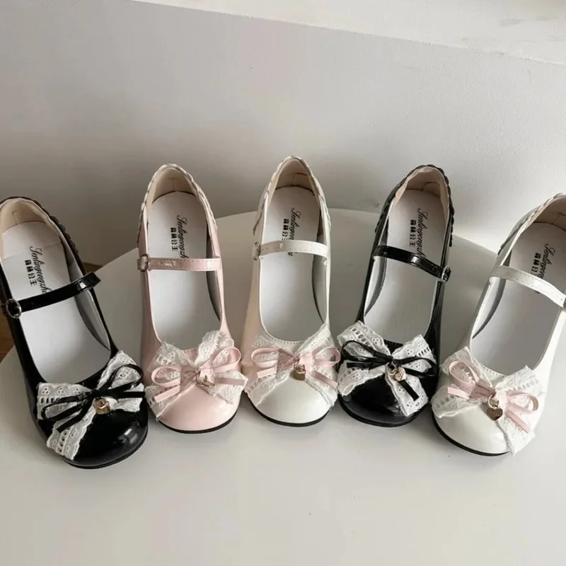 

JK Bowknot Ballet Shoes Little Leather Versatile Cute With Round Toe High Heels Lolita Little Leather Princess Mary Jane Shoes