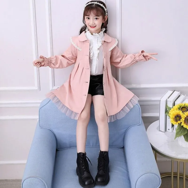 

Новинка 2023 года, стильный плащ для девочек среднего и большого размера, весенне-осенняя детская модная ветровка