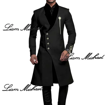 بدلة طويلة للرجال من قطعتين على الطراز الايفريقي ، جاكيت ، بنطلون ، زفاف ، بدلة رسمية للعريس ، مخصصة ، أنيقة ،