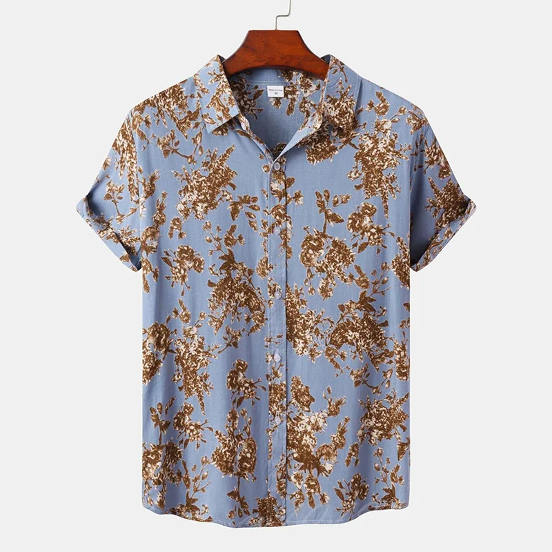 

Men's Summer Flower Short Sleeve Shirt Loose Floral Pattern Hawaiian Beach Male Vacation Shirts Casual Blouse For Men Clothing