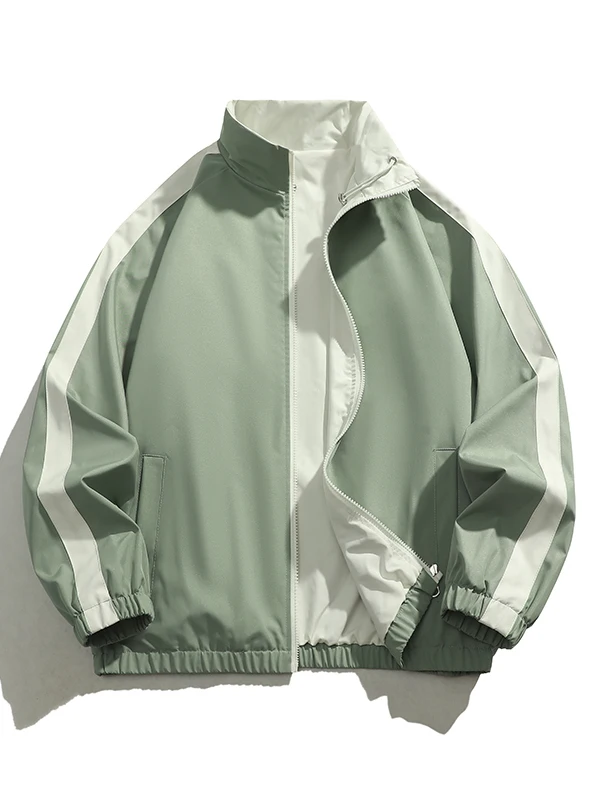 

Double-Sided Wear Men's Jaet Loose Fit Casual American Sle Windproof Water-Resistant Polyester Fiber Long Sve Zipper C...