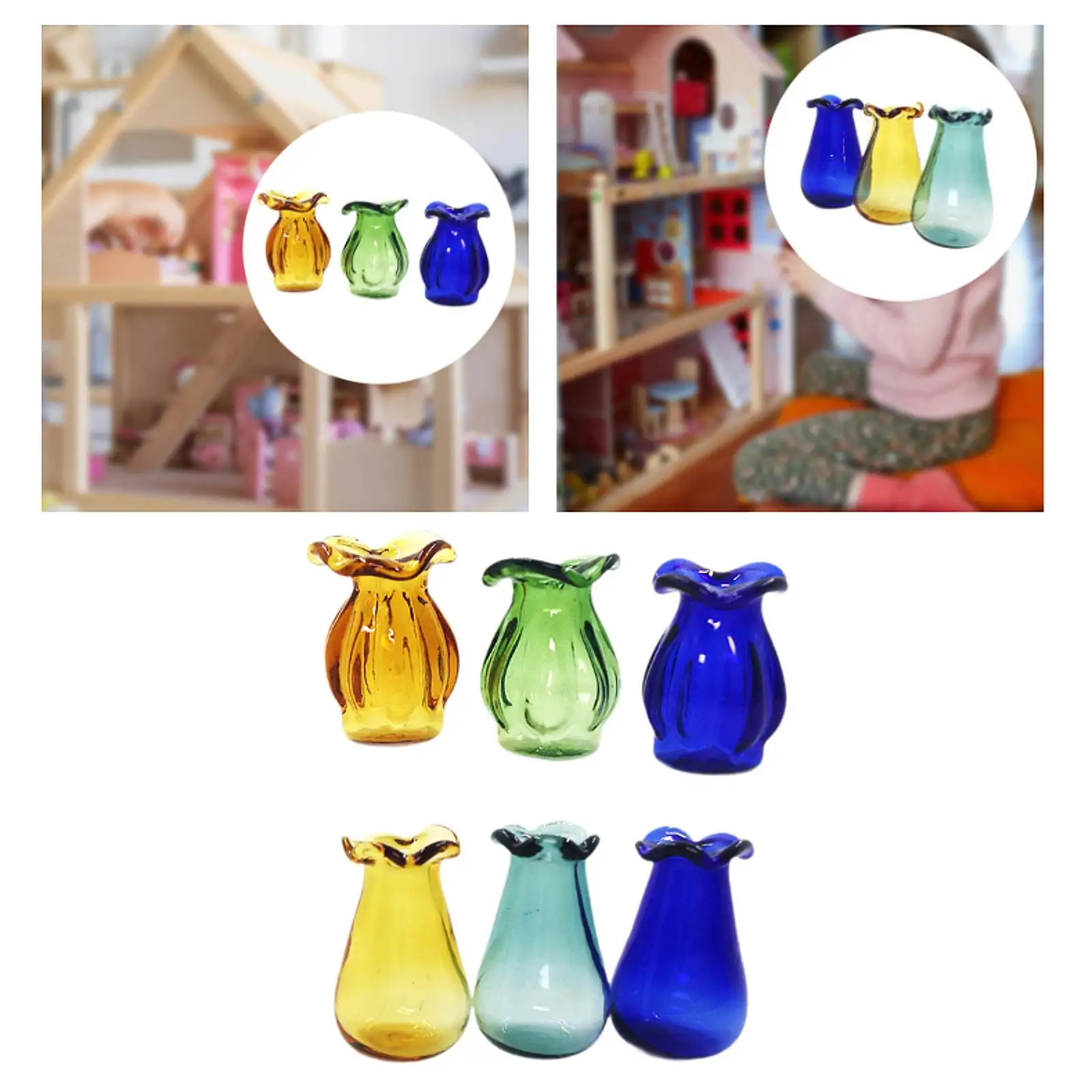 

3 Pack of Dollhouse Vases 1/12 Scale Micro Flower Holders for Creative Play And Decoration