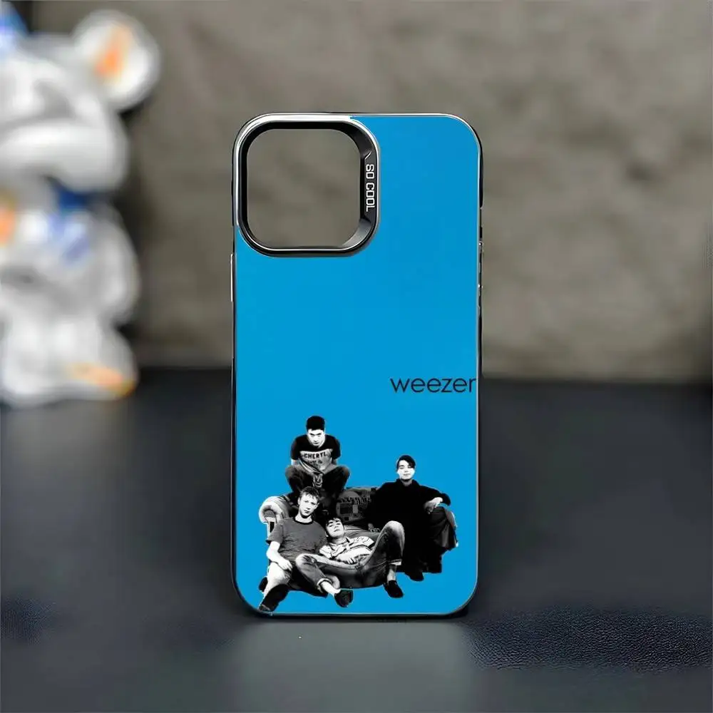 حافظة هاتف Band W-Weezer لهاتف iPhone17,16,15,14,13,12,11 Plus، Pro Max غطاء أسود غير لامع مقاوم للصدمات