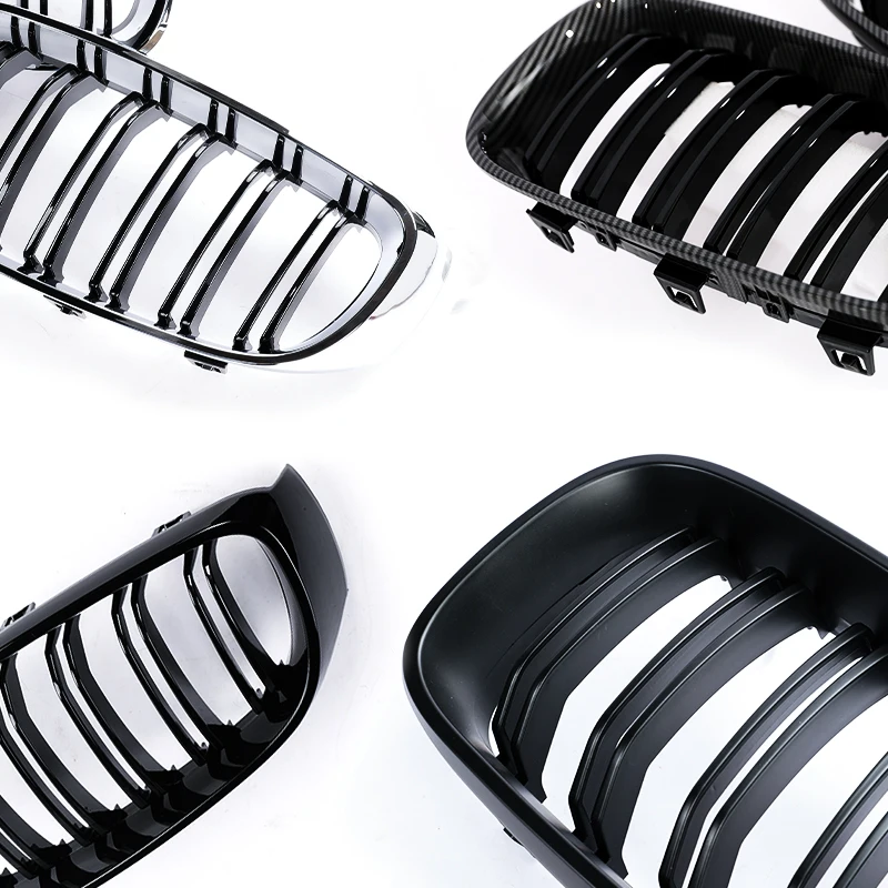 3 Series F34 GT 2013-2020 Dual Slat Kidney Grille Gloss Black Matte Black Silver Frame Half Carbon Tri-Color Front Bumper Grille