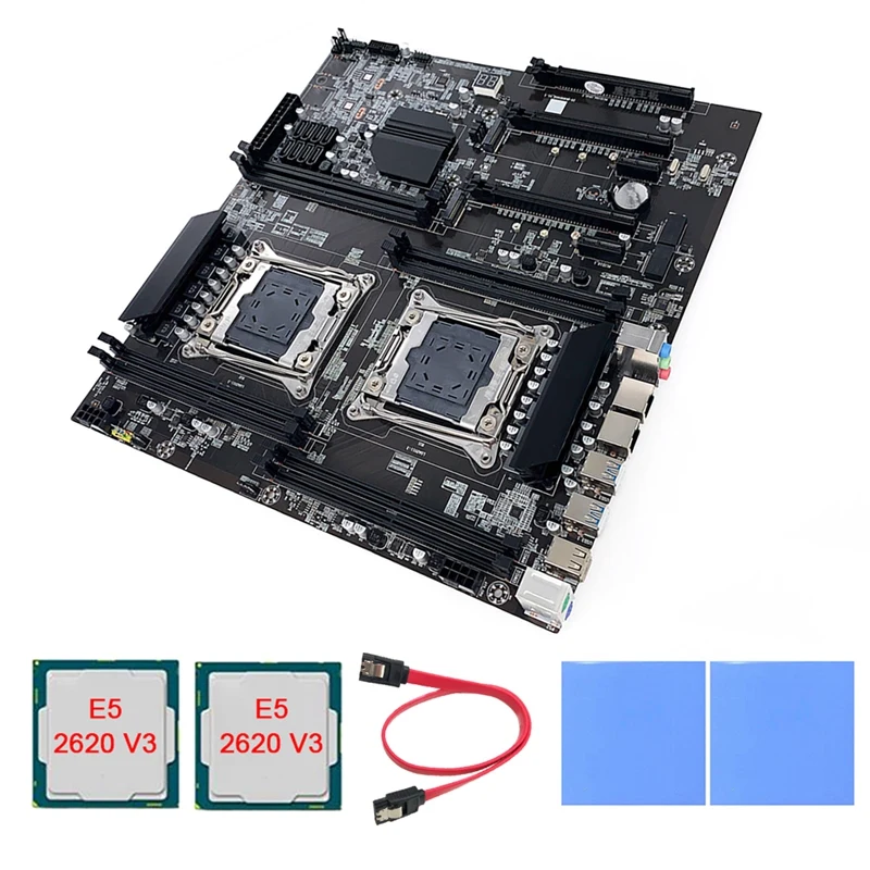 

X99 Dual-Socket Mining Motherboard+2XE5-2620 V3 CPU+2Xthermal Pad+SATA Cable LGA2011-3 Dual CPU DDR4 RAM Slots 8XSATA2.0