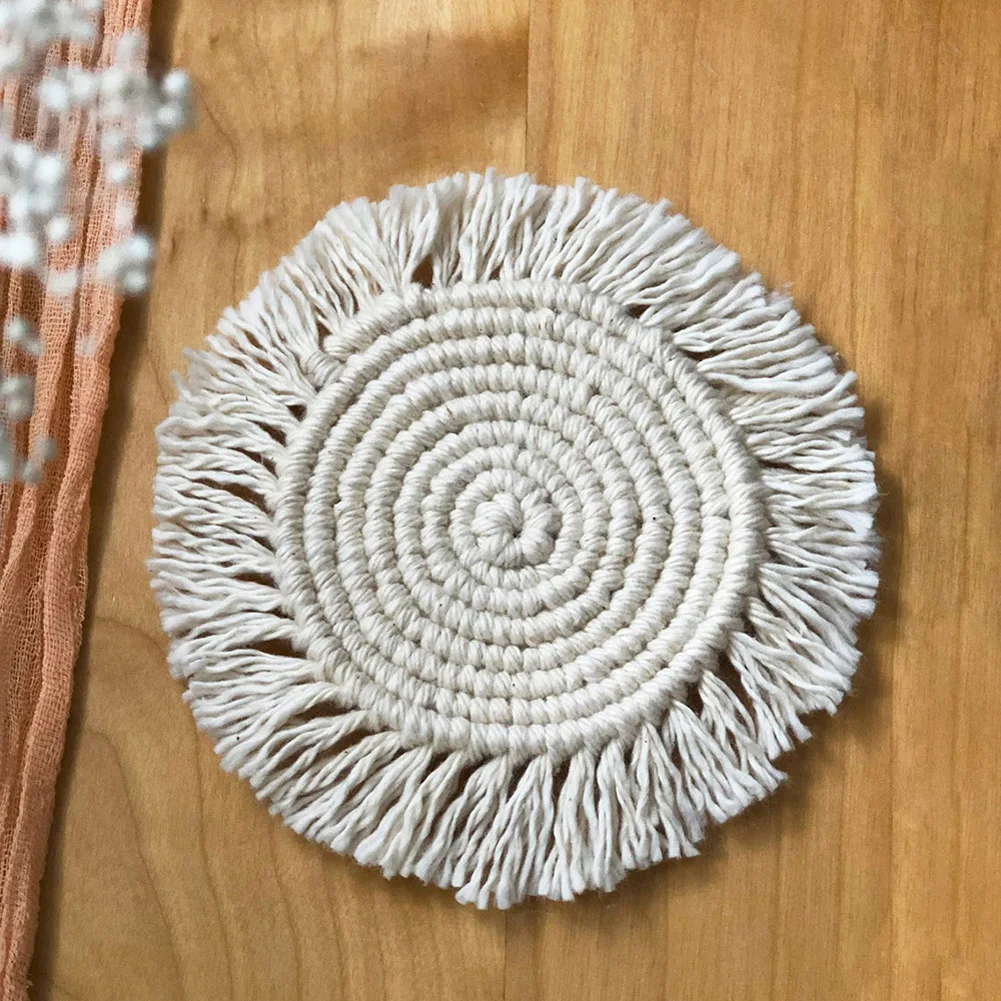 Copo de macramé artesanal para bebidas copo de vinho, estilo boho, tecido com borla, decoração para casa