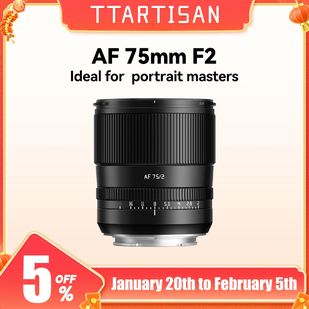 TTArtisan Auto Focus 75mm F2 full frame mirrorless camera lens E Z mount for Sony A7M4 a6000 zve10 a6700 FX30 Nikon zfc Z9 Z50