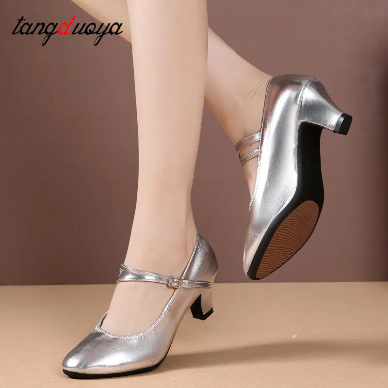 Women Standard Shoes Ladies Ballroom Dance Shoes Closed Toe Salsa Shoes Rubber Soft Outsole Modern Dance 5cm