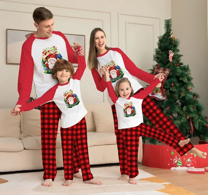 

2025 Winter Christmas Pyjamas Santa Plaid Pattern Family Matching Outfits Adults Kids Clothing Set 2 Pcs Home Suit Xmas Look Pjs