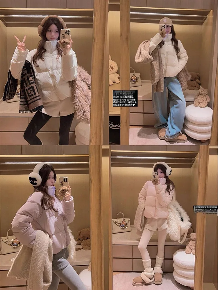 

Yukiss ort Puffer Jaet 90% White Du down Casual Sle Thiened Long Sve Zipper Closure Pure Color Faionable Women...