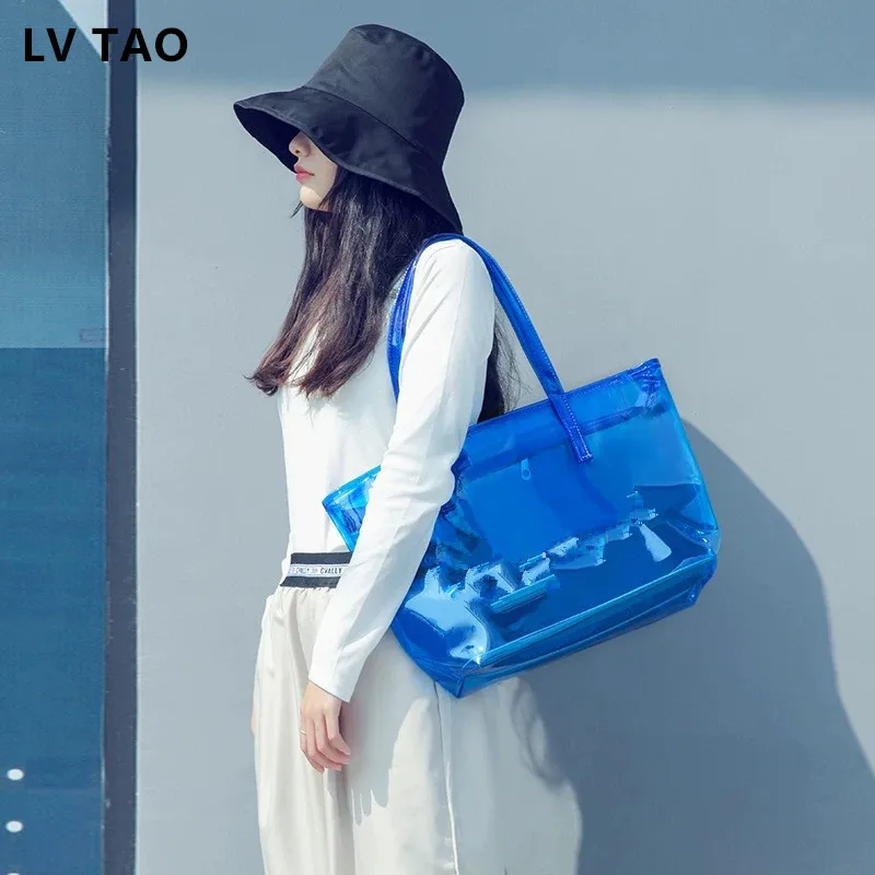 Laser Transparent Handbag Female Casual Clear Holiday Beach Women Tote Bag Ladies Outdoor Shopping Travel Shoulder Bags